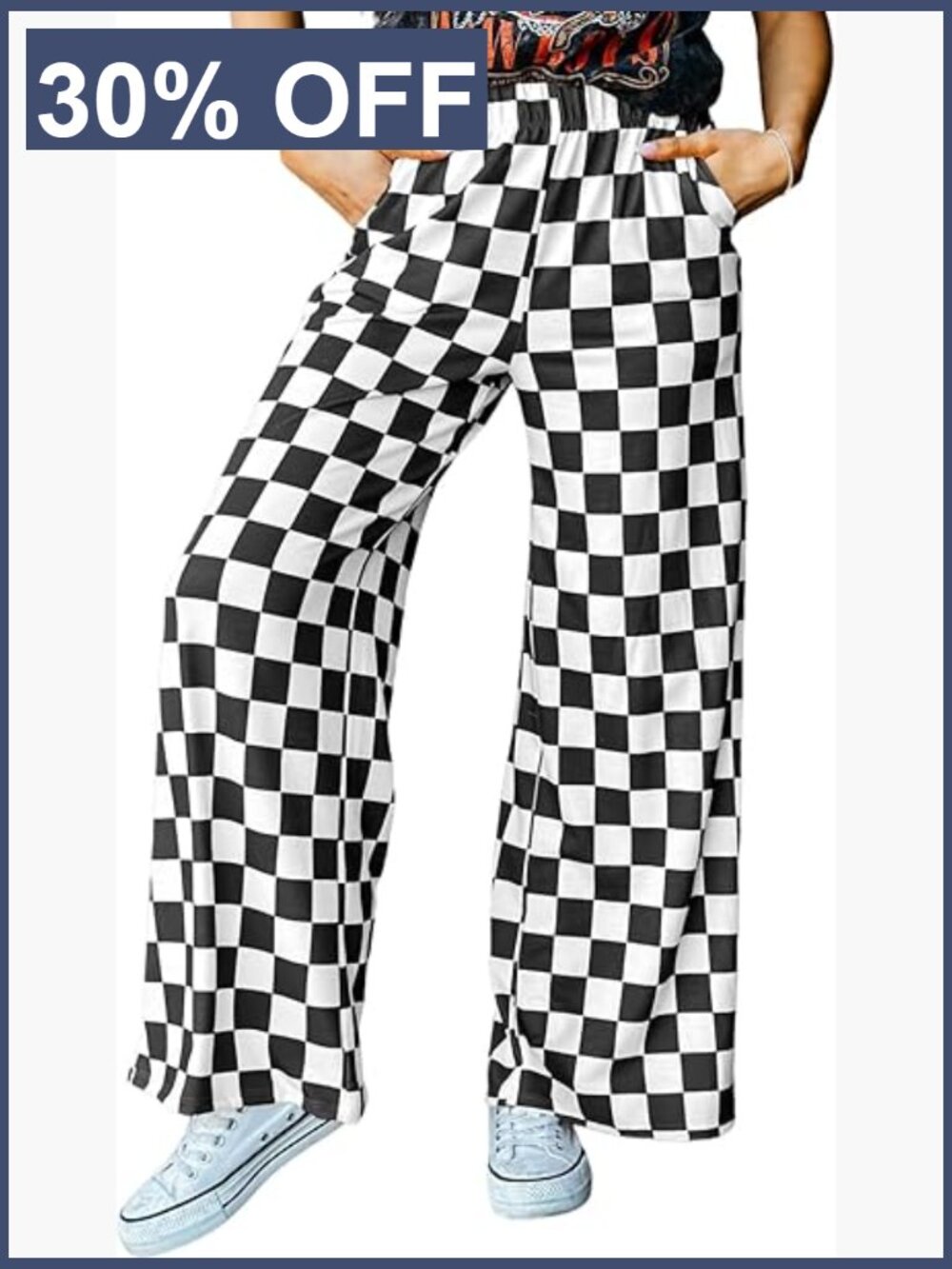 Women's Casual Loose Checkered Wide Leg Pants High Waist Straight Lounge Y2K